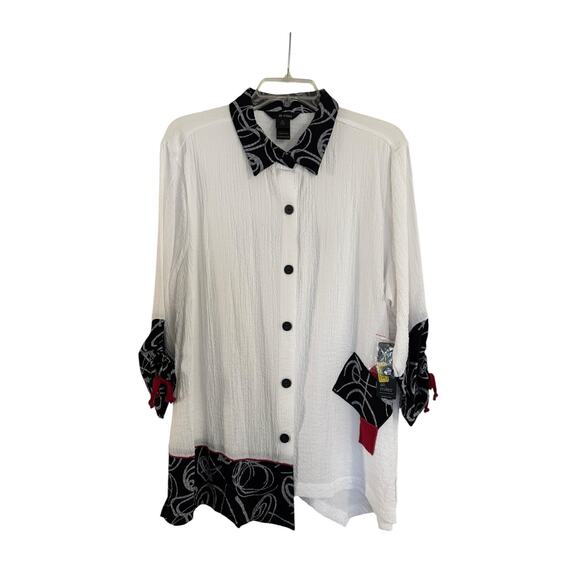 Ali Miles Tunic Top Womens XL Patches Rayon 3/4 Sleeve Art To Wear Artsy NEW - Picture 3 of 8